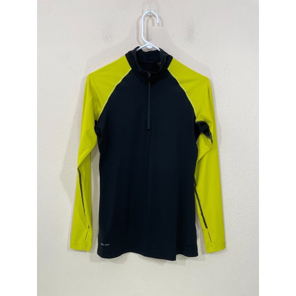 Nike Pro Dri-FIT Black  Yellow 1/4 Zip Long Sleeve‎ Fitted Training Top Size M